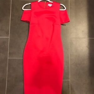 Cold shoulder scuba dress- Hot pink